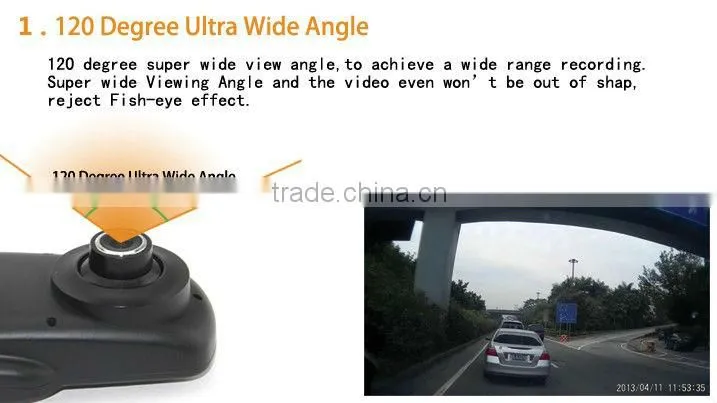 2013 New Car Mirror with G-sensor 1080P Full HD 120 Degree Wide Angle Camera the Registrar Rear View Car DVR Night Vision 2000A