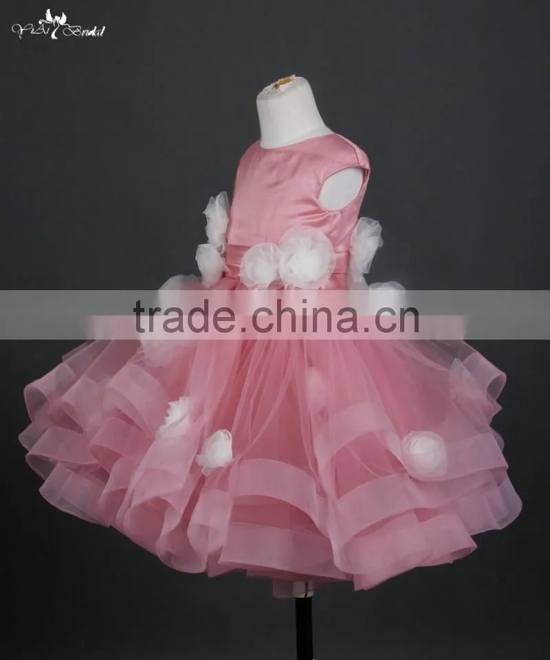 FG6 Real Sample Pictures Puffy Tulle Skirt Gold Flower Baby Girls Long Children Wedding Dresses