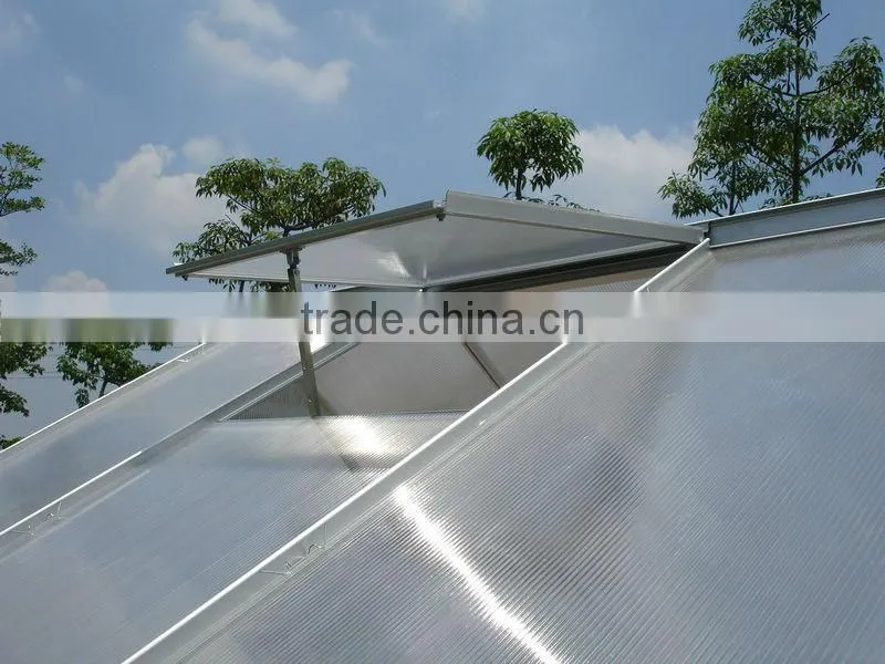 Garden greenhouse with aluminium frame and spring chips for green color