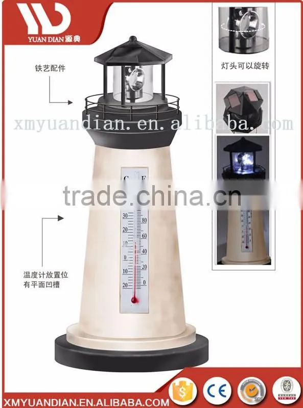 Solar Lighthouse Garden Stake Light with Revolving Beacon Garden Sunlight Solar Lighthouse Garden Decoration with thermometer
