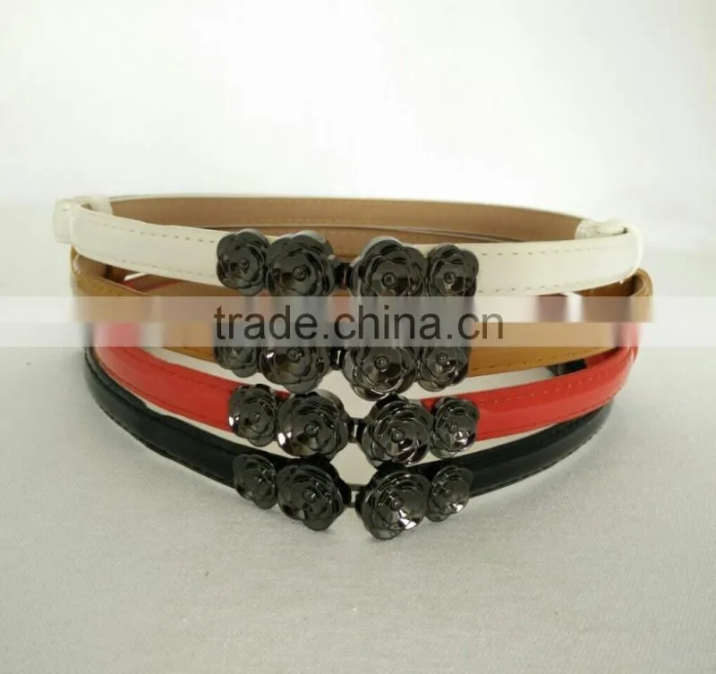 Wholesale adjustable flower pattern buckle sex women lady thin PU waist belt