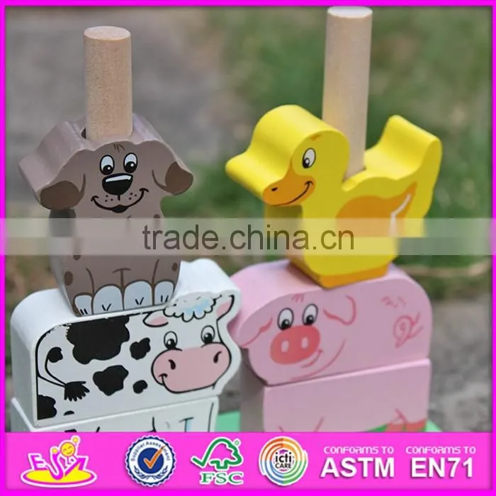 2016 new design educational animals wooden stacking toys for toddlers W13D126