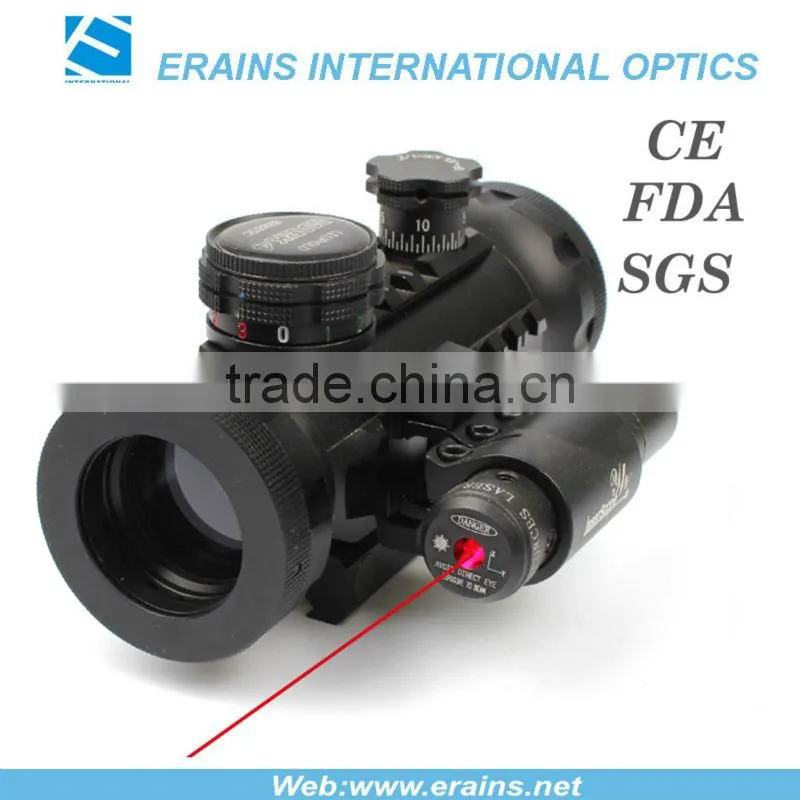 Compact red green dot riflescope with red laser attached