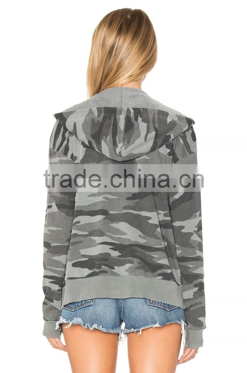 OEM Service Cheap Slim Fit Women Plain Camouflage Printed 80 Cotton 20 Polyester Hoodies With Hidden Pockets 2017