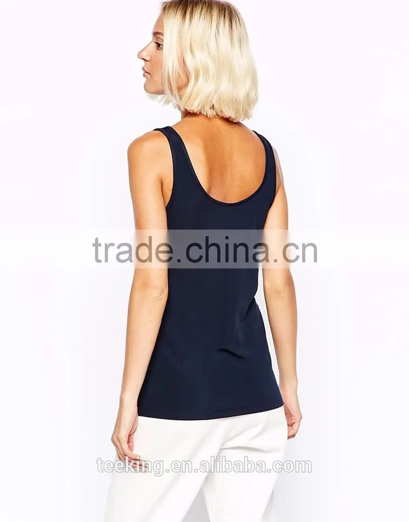 fashion navy color ladies zip front plain tank top