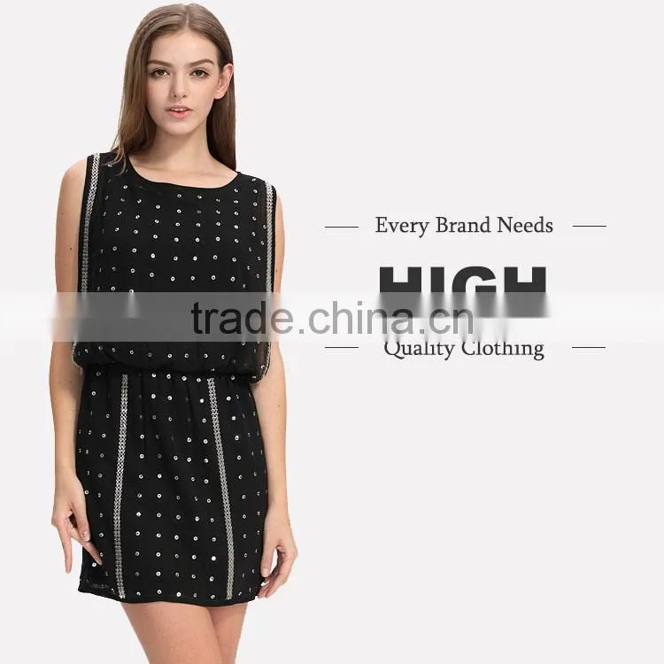OEM Service Supply Design Sleeveless Latest Sequin Top Chiffon short Skater Dress