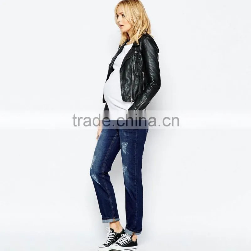 women ripped fashion blue loose style maternity jeans