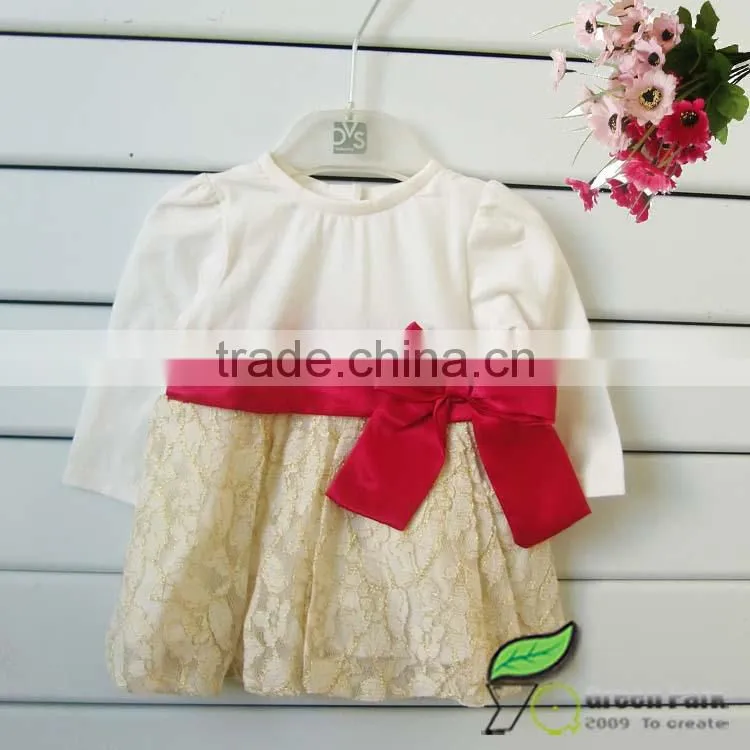 girls Cream Fashion Sweet dress with Red ribbonbow +Red Leggings Clothing sets baby outfits kids Suits baby sets