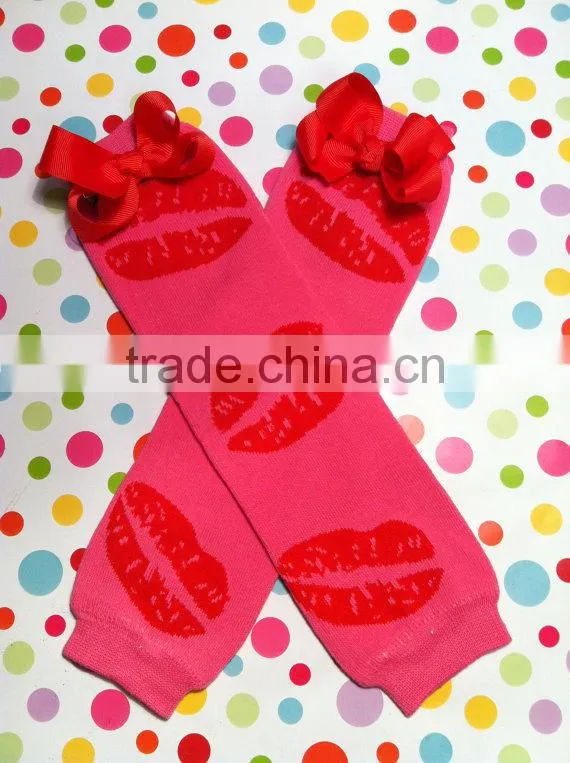Factory wholesale baby products red knit baby leg warmers with bow easter baby products