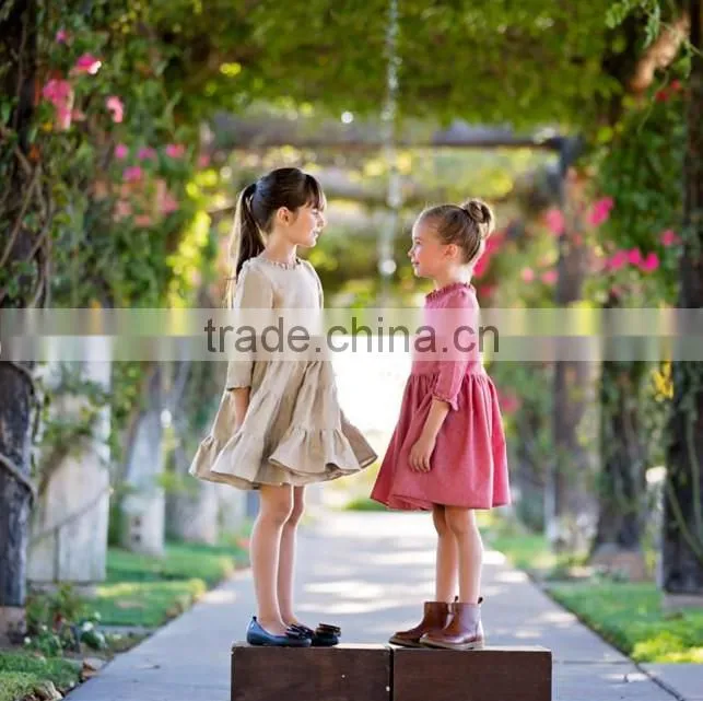 Simple Lovely 2017 Baby Girl Party Dress Children Frocks Designs Linen Dress Baby Girl Clothes