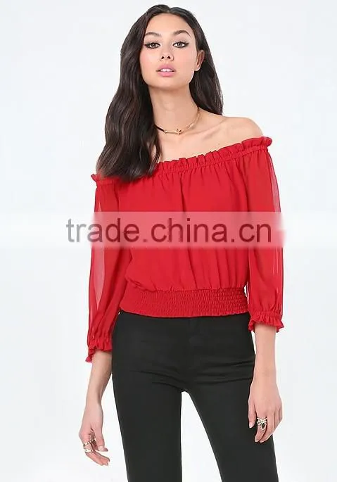 Models long sleeve chiffon blouse