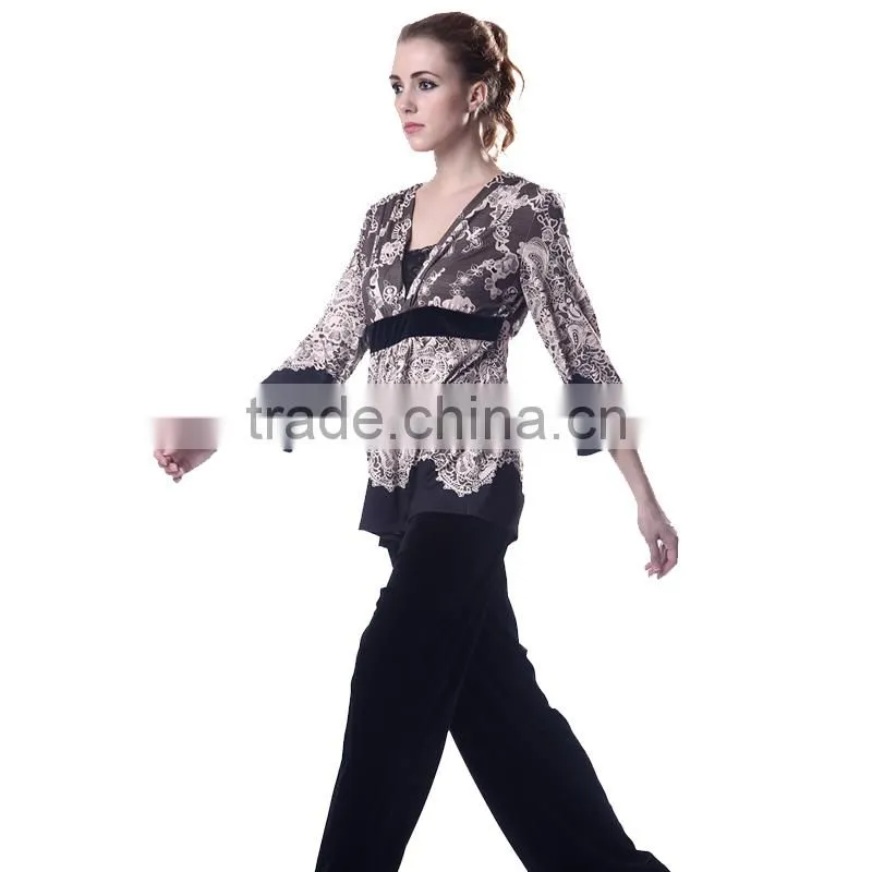 Cheap Women 2pcs Velvet Suit Satin Pullover Long-sleeved Striped T-shirt + Pants