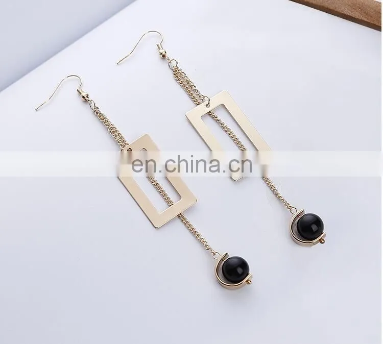 Contracted Han Guoer nail female long tassel earrings hand geometry eardrop asymmetric earrings wholesale pearl earrings