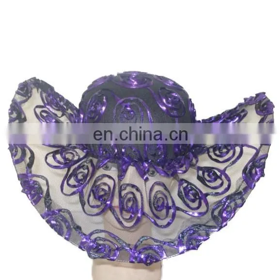 MCH-2251 Fashion cheap wholesale ladies various party wide warping brim floppy gauze hat with pattern