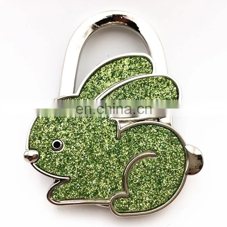 Wholesale rabbit shape foldable purse hanger/ bag hook with glitter