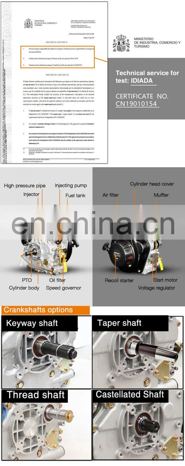 Electric start 8hp small diesel engine with 1 cylinder