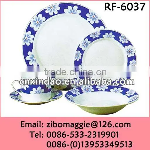 Hot Sale Daily Used Round Shape Floral Print Cheap White Porcelain China Dinnerware Set for Promotion Gift