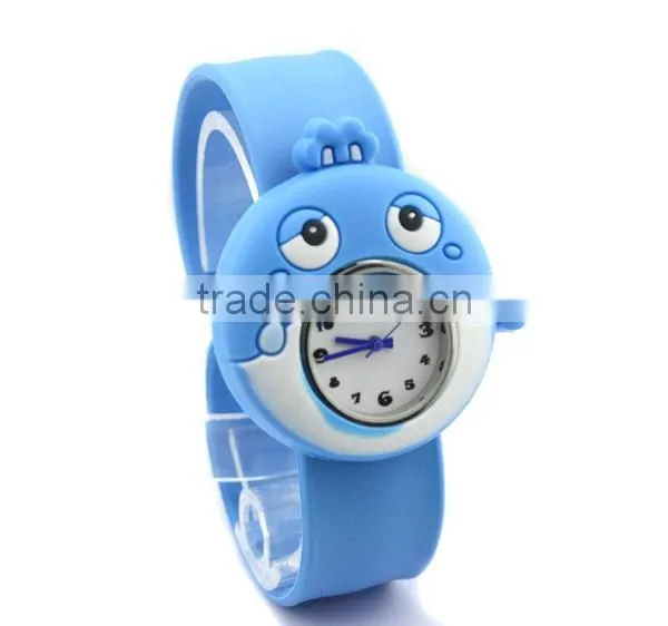 Cute fish slap watch with glass face quartz movt silicone strap for child