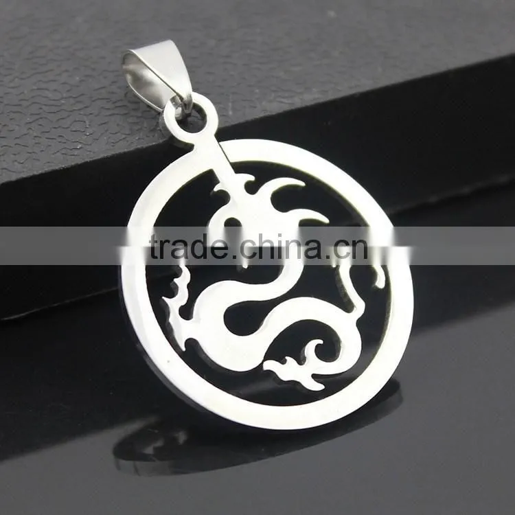 304 stainless steel round Dragon pendant necklace