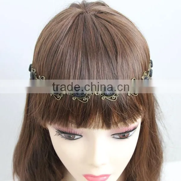 Handmade Retro Elegant Black Crystal Elastic Stretchy Hair Band Headband