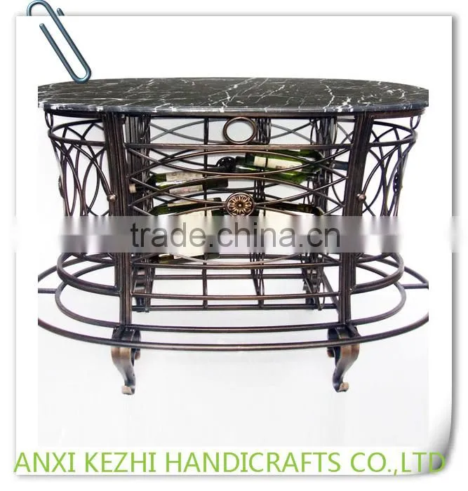LC-95087 Unique Metal Red Wine Bar Cabinet with Marble Top