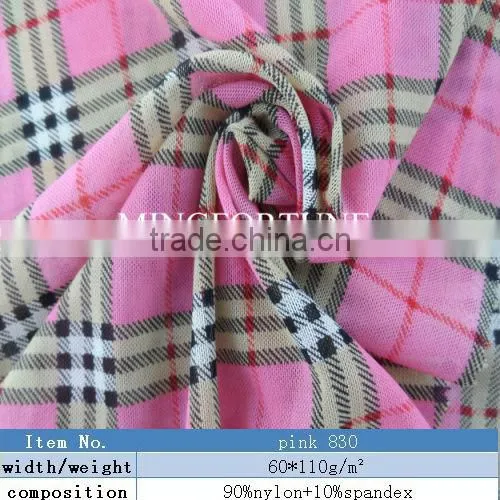 pink chequer print wholesale spandex fabric for bikini/garment