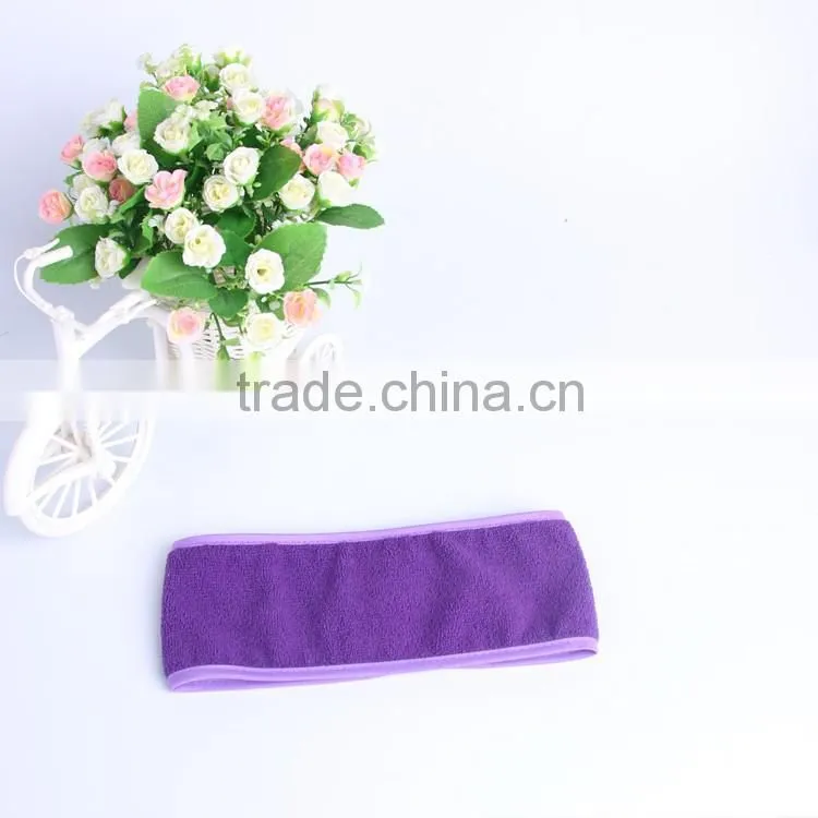 purple microfiber embroidery headband with velcro