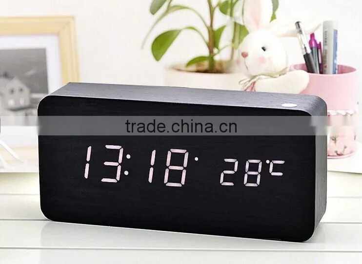 Wooden/bamboo led digital clock with alarm date temperature