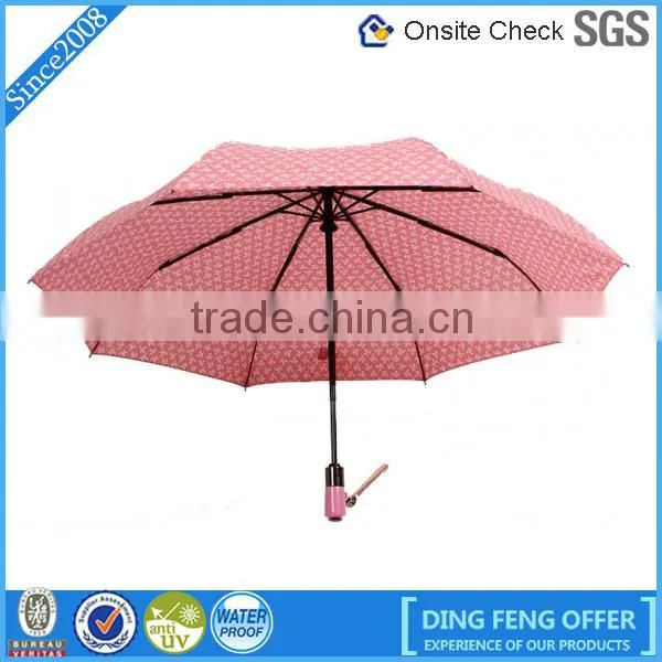 Promotional auto open and close pink pongee3 Fold umbrella with low price