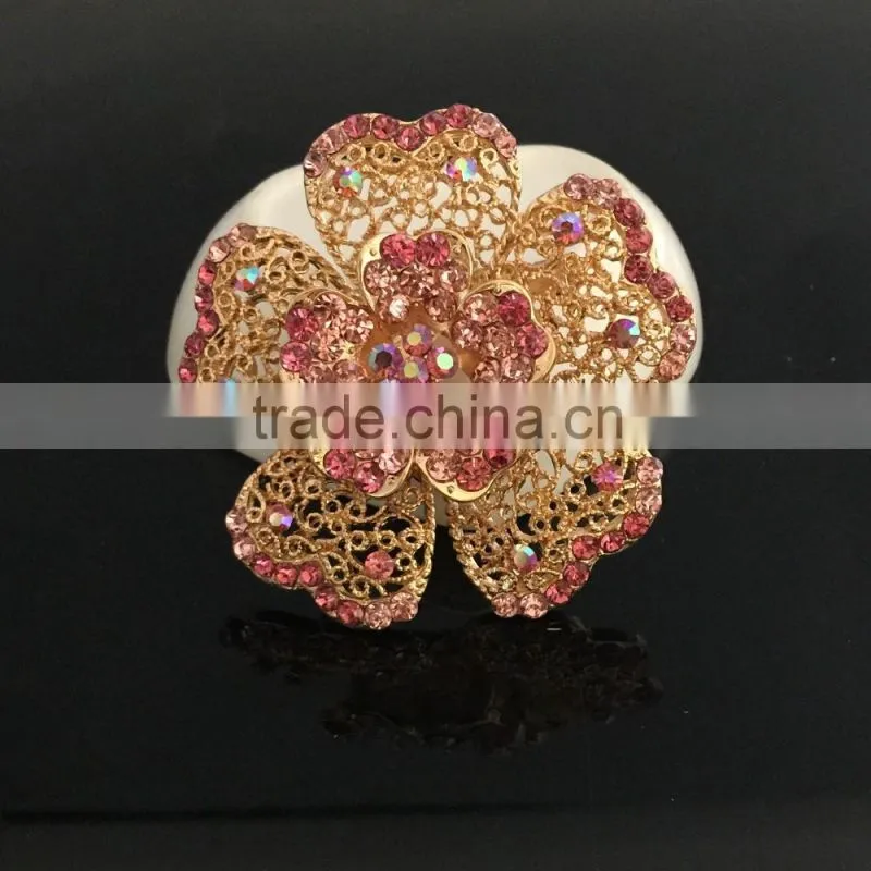 Metal Flower AB Rhinestone Brooch Pin,Color Rhinestone Brooches And Pins For Wedding Imitation