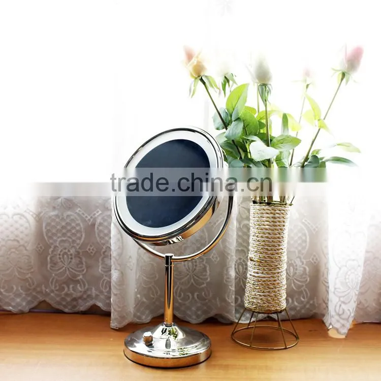 rotating compact mirror, double sides makeup mirror with light, desk mirror, metal compact mirror