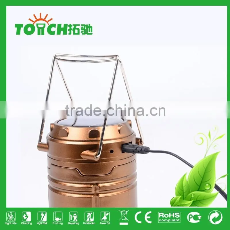 Golden Color Plastic Rechargeable Lantern Light Solar Energy Tent Camping Light for 3*AA Battery