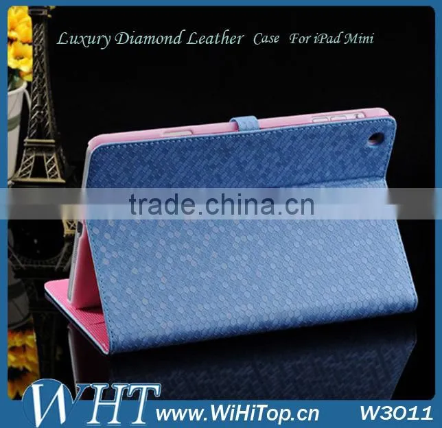 High Quality Diamond Leather For iPad Mini Leather Case Cover.Folio Leather Wallet Case for iPad Mini 7.9 inch.WHTS003