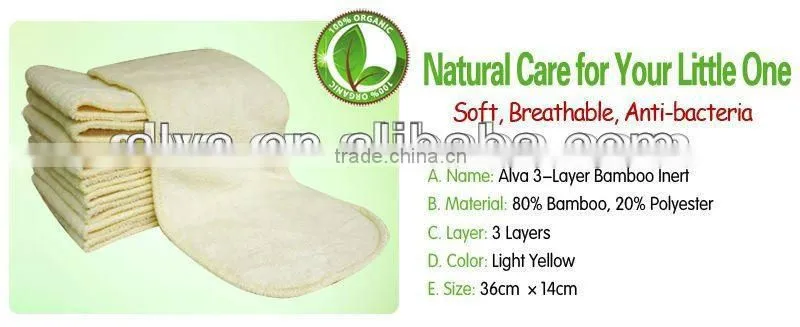 Alva 3 Layer&4 Layer Diapers Natural Baby Bamboo Antibacterial Terry Diaper Insert made in China