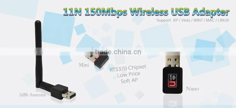 2.4G Ralink RT5370 Chip network lan card Mini Wireless 150Mbps USB Wifi Adapter 802.11 w/ RT-UW01