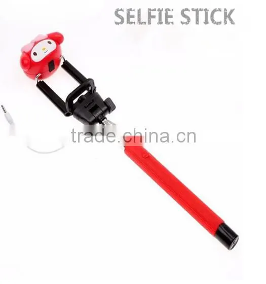 2015 Selling Best Lovely Cartoon Bluetooth Wired Selfie Stick