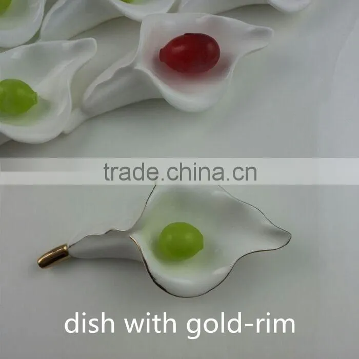 leaf shape ceramic dishes white with gold-rim 4.75" bone china snack dishes
