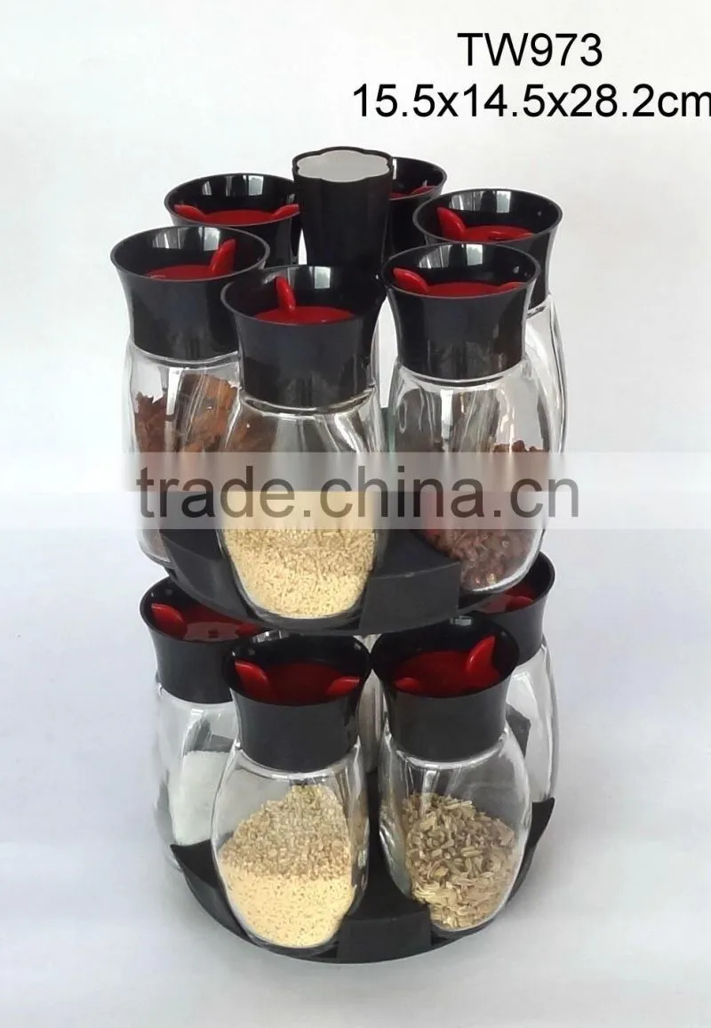 TW978 12pcs glass spice jar set with plastic stand