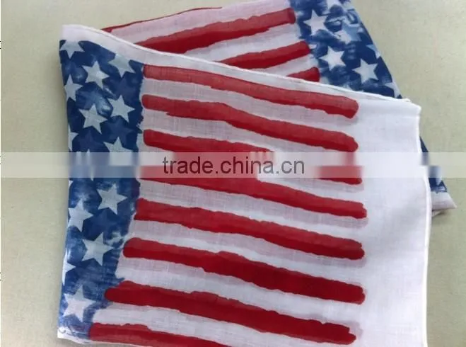 WLHH-5 100% polyester tatting square usa flag scarf for lady