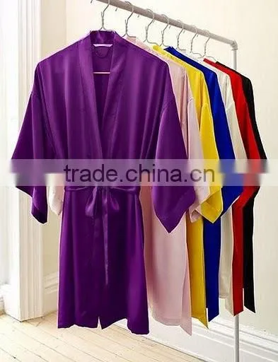 Ladies short silk satin bathrobe