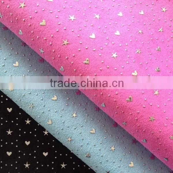 embossed stars design suede leather wholesale faux leather fabric from wenzhou shoes