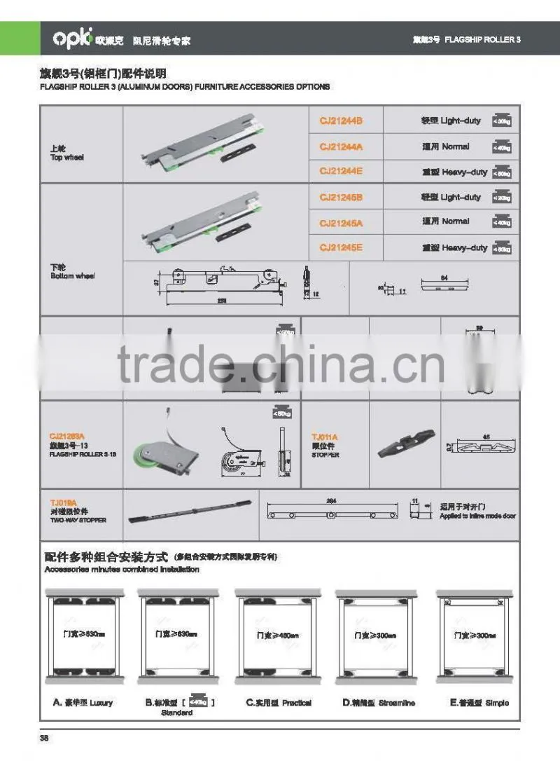 Patent furniture hardware sliding door roller with soft close
