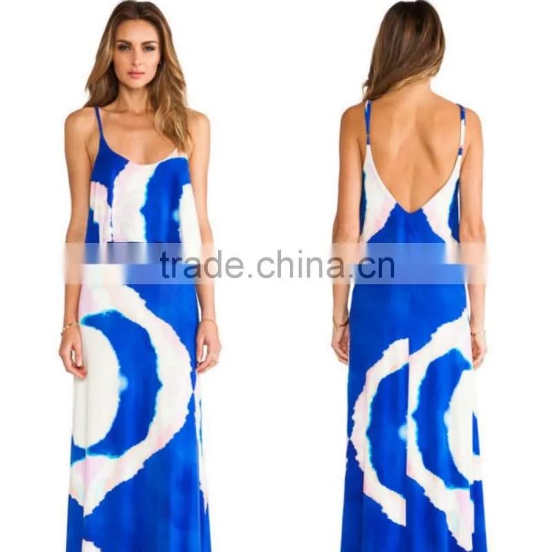 New arrival royal blue and white women maxi dresses party wear, tie dye maxi long party dress for women 2016 australia style