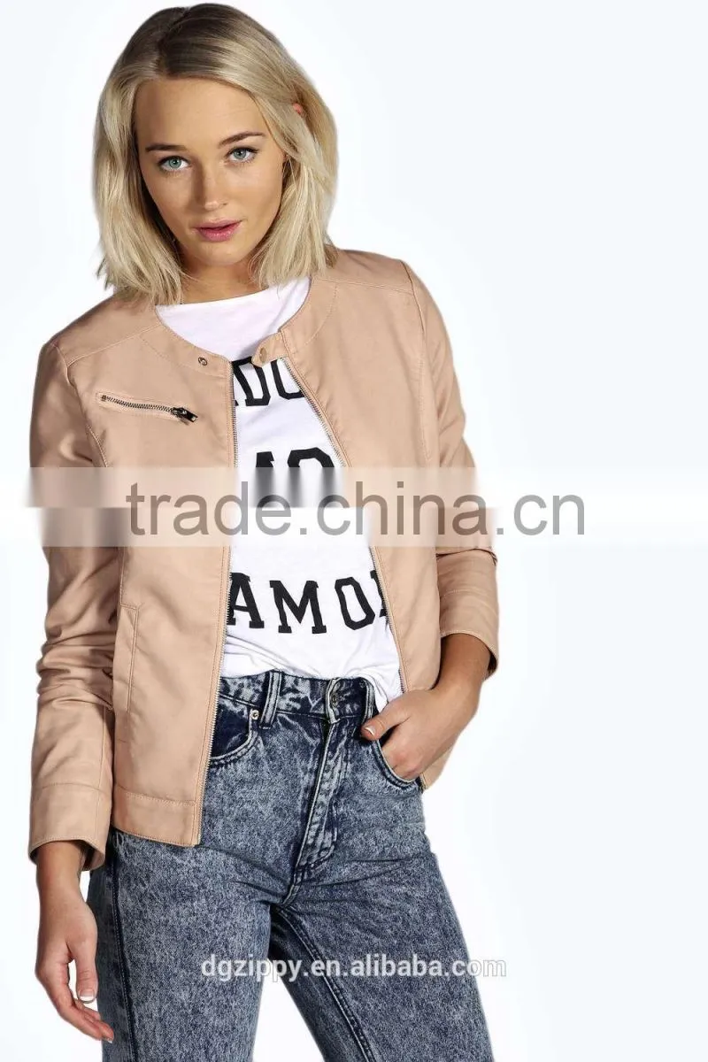 Shiny Collarless Faux Leather Jacket