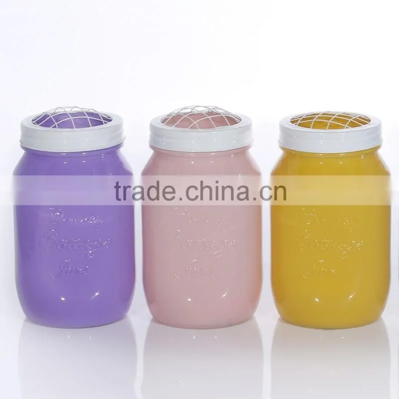 Hot Seller Colourful Embossed Glass Vase With Cove Mesh Lid