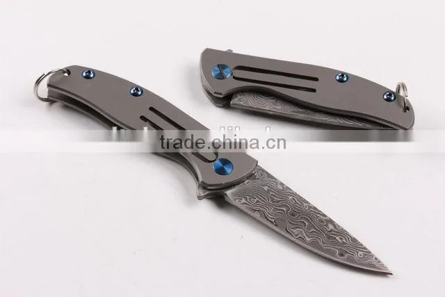 OEM Titanium alloy Handle Material and Damascus Blade Material Folding knife