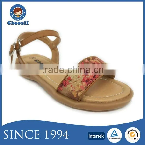 2016 Fashionable Golden Leather Girls Sandals with Cork Sole