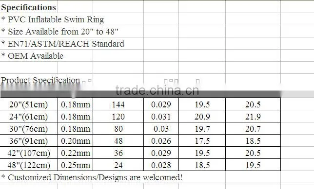 EN71 customised animal shaped pvc inflatable baby neck ring, floating swimm ring