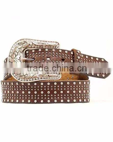 Western Silver-tone studs & rhinestones accent belt Studded Leather Belt