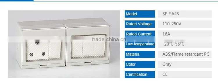 Pushbutton Switch With Waterproof Cover IP55 Switch And Socket(SP-SA4S)